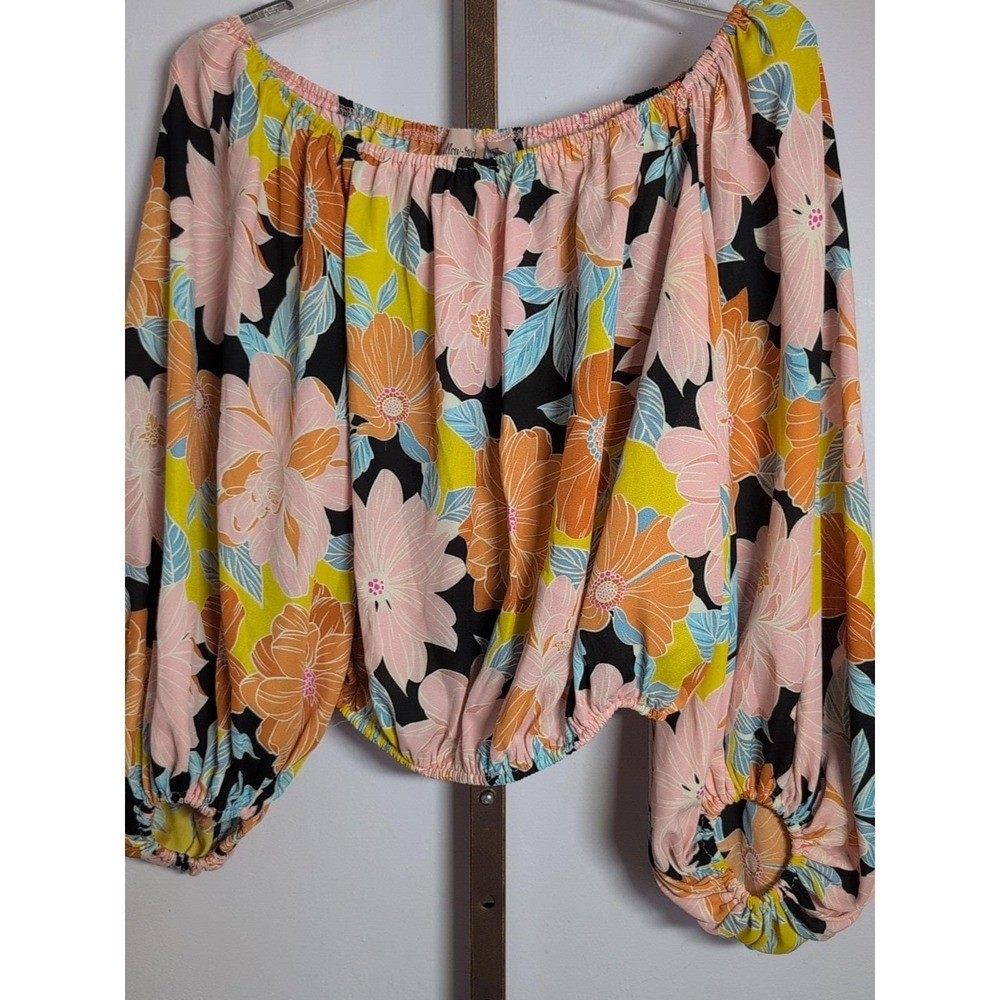 Willow & Root Womens Floral Off The Shoulder Top Floral Boho M Balloon Sleeve - Picture 3 of 6